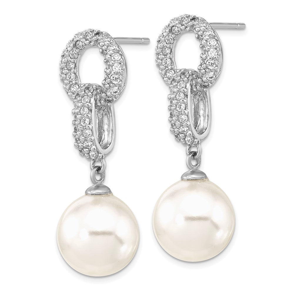 Majestik Sterling Silver Rhodium-plated 10-11mm White Imitation Shell Pearl and CZ Earrings and Spring Ring Clasp 17 inch ...