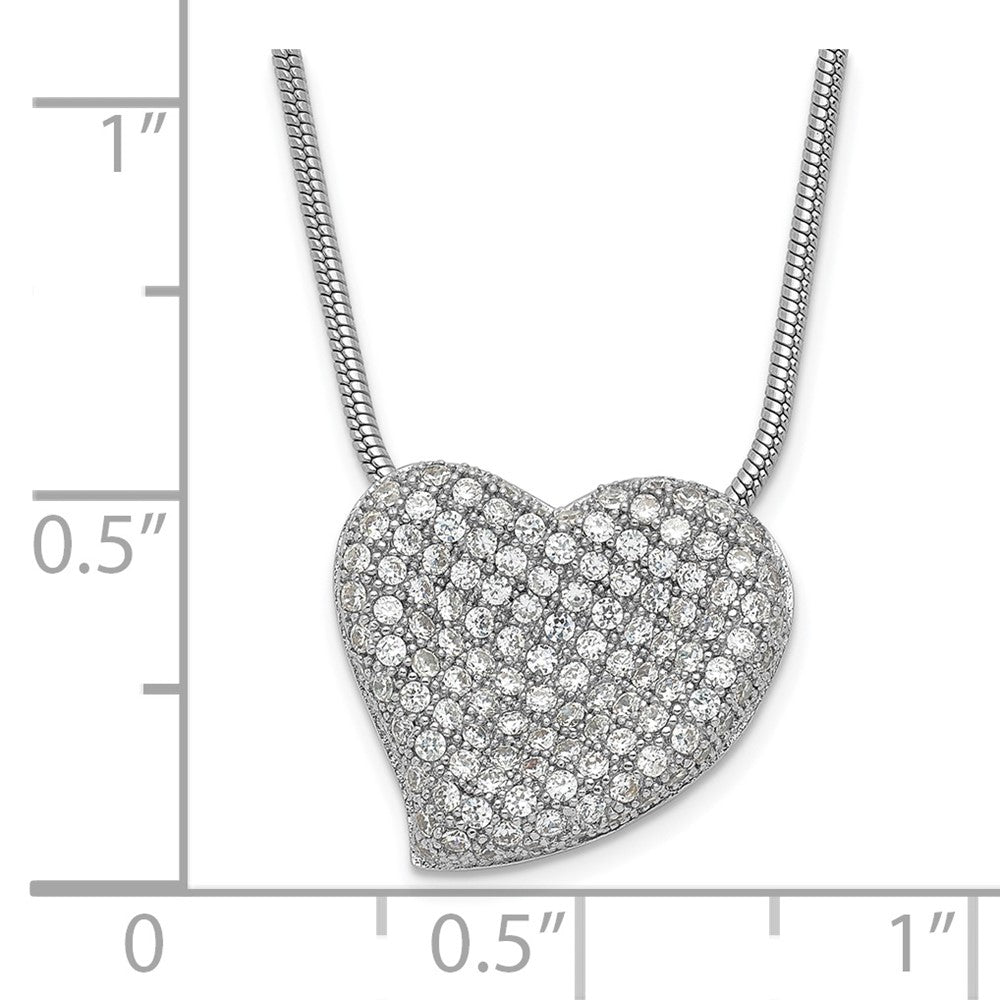 Sterling Silver Rhodium-Plated CZ Brilliant Embers Polished Heart Necklace