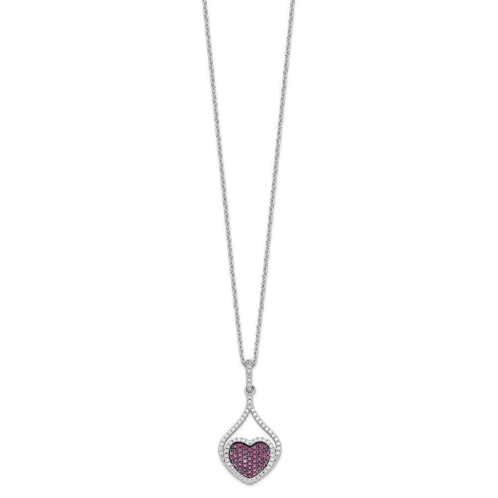 Brilliant Embers Sterling Silver Rhodium-plated 112 Stone 18 inch Red and White Micro Pav√á CZ Heart Necklace with 2 Inch E...