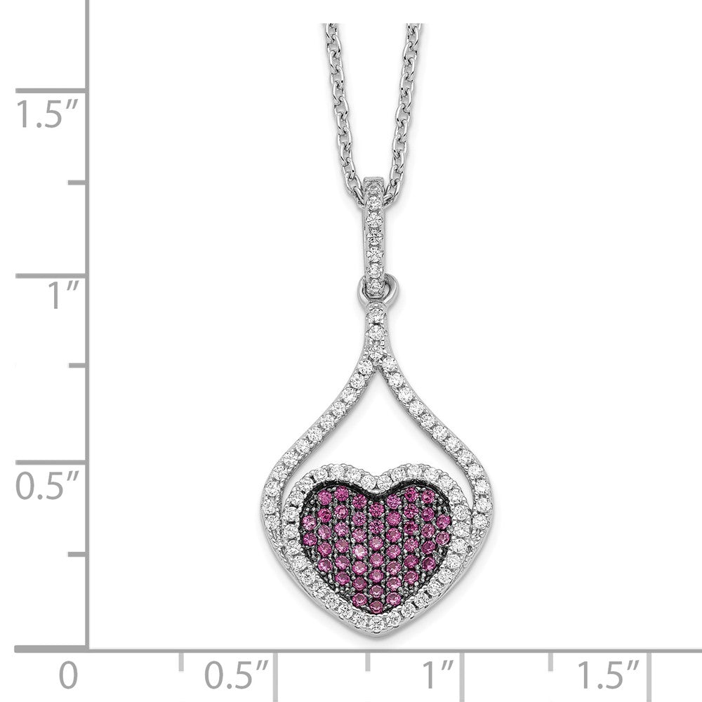 Brilliant Embers Sterling Silver Rhodium-plated 112 Stone 18 inch Red and White Micro Pav√á CZ Heart Necklace with 2 Inch E...