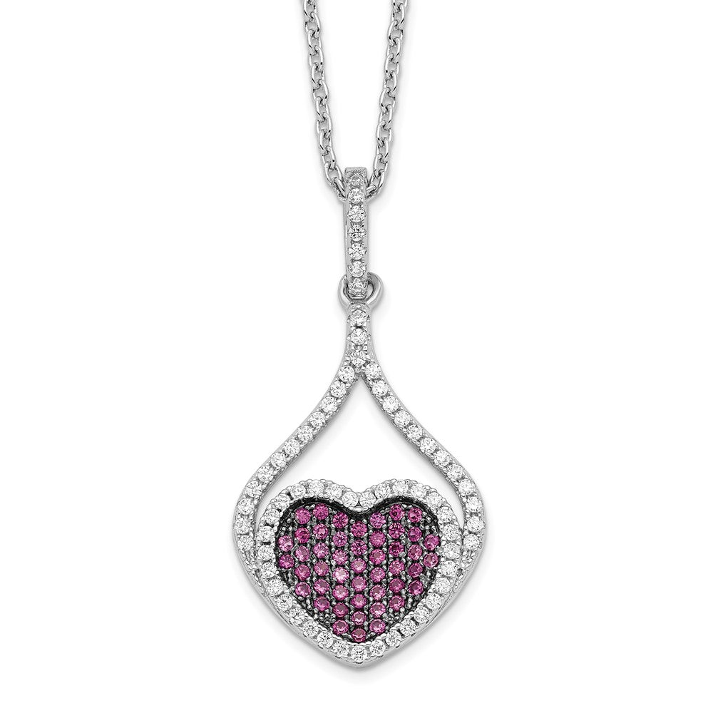 Brilliant Embers Sterling Silver Rhodium-plated 112 Stone 18 inch Red and White Micro Pav√á CZ Heart Necklace with 2 Inch E...