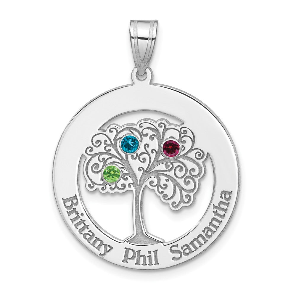 Sterling Silver/Rhodium-plated 3 Birthstone with SS Bezel Family Pendant