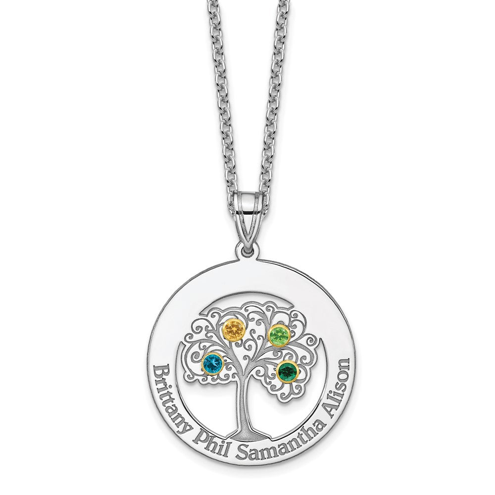 Sterling Silver/Rhod-plated 4 Birthstone with 14k Bezel Family Pendant