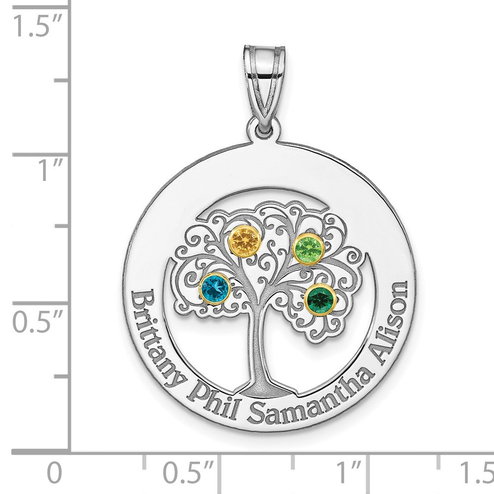 Sterling Silver/Rhod-plated 4 Birthstone with 14k Bezel Family Pendant