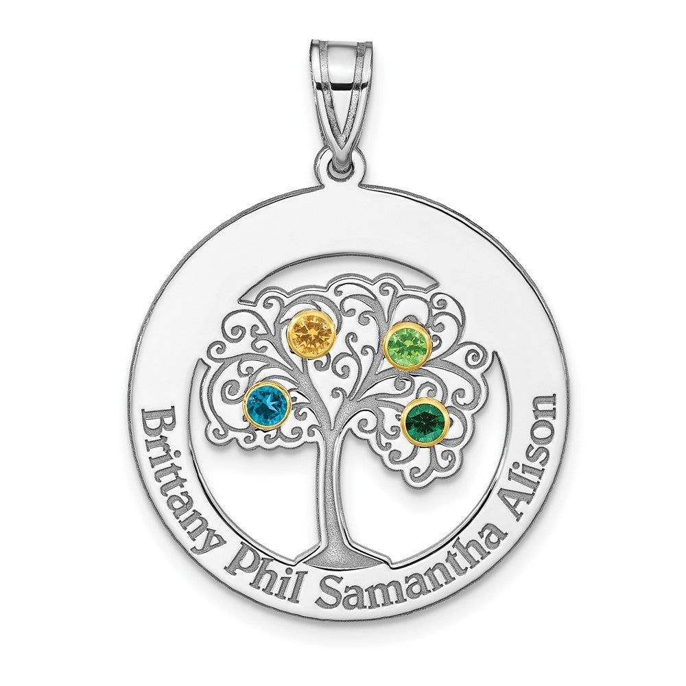 Sterling Silver/Rhod-plated 4 Birthstone with 14k Bezel Family Pendant