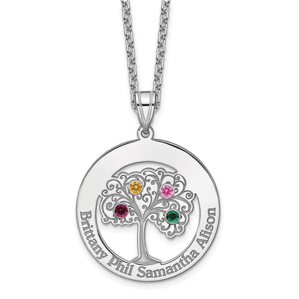 Sterling Silver/Rhodium-plated 4 Birthstone with SS Bezel Family Pendant