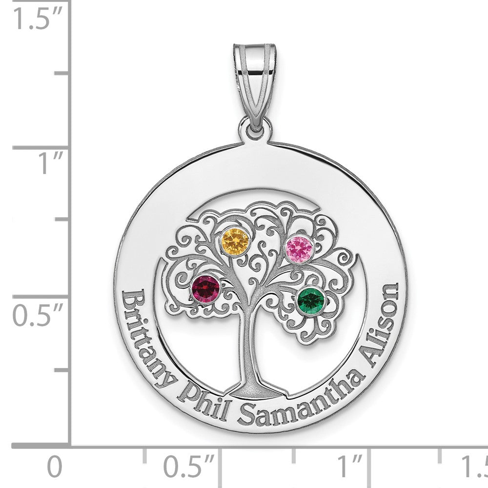 Sterling Silver/Rhodium-plated 4 Birthstone with SS Bezel Family Pendant