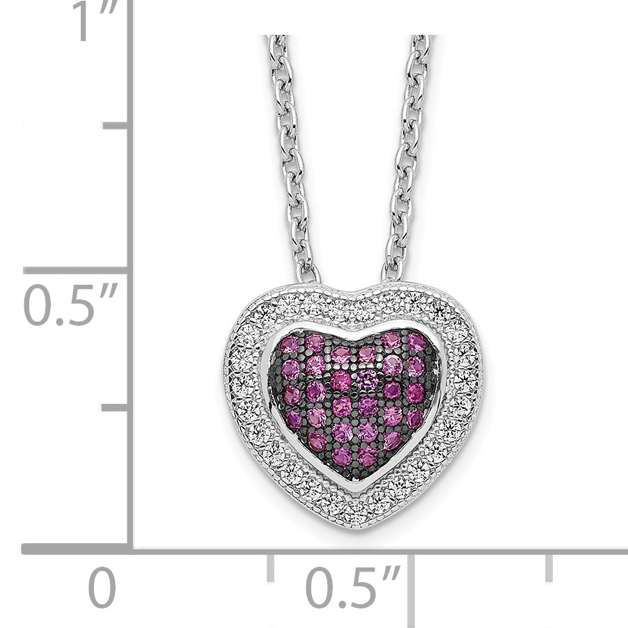 Sterling Silver & CZ Brilliant Embers Heart Necklace QMP1104