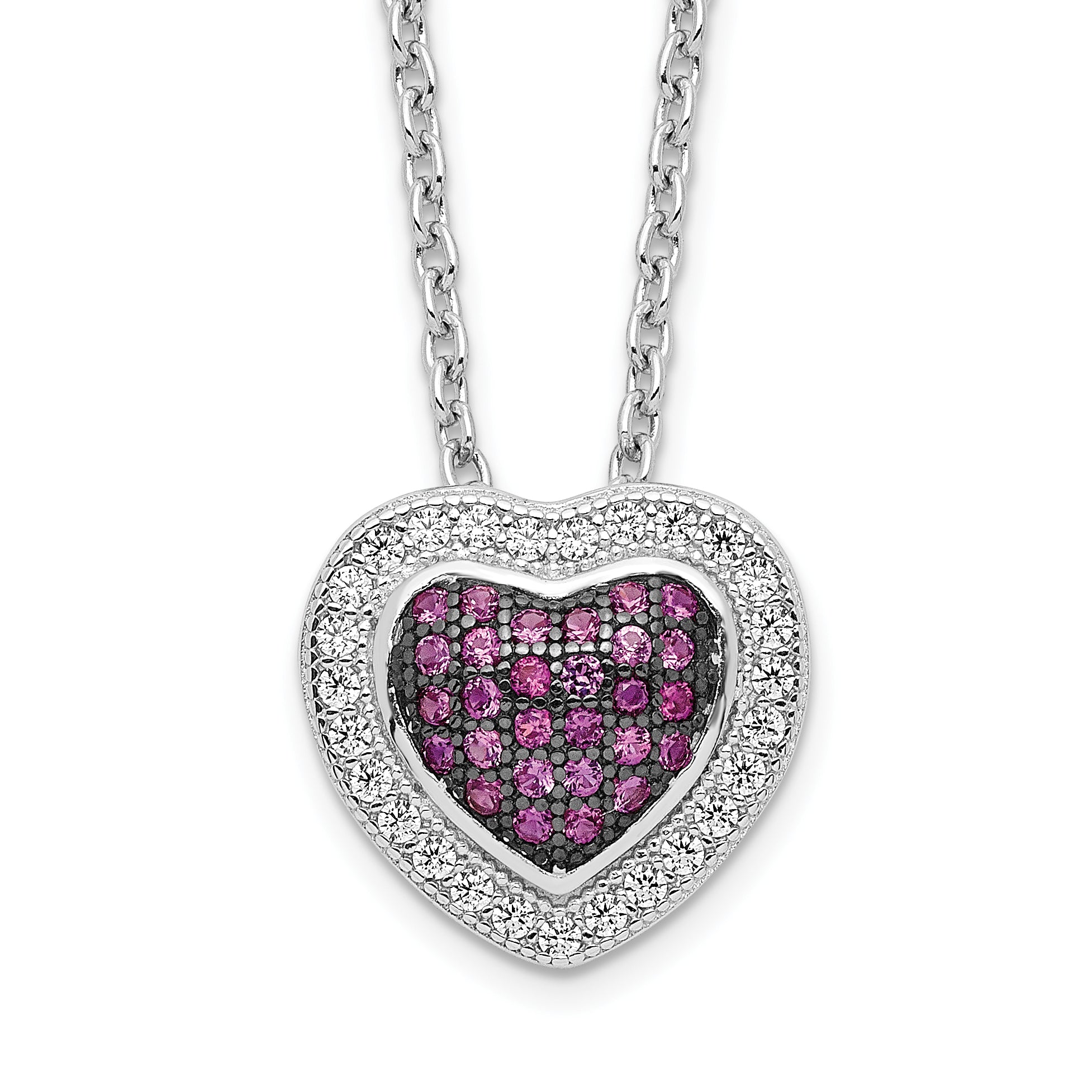 Sterling Silver & CZ Brilliant Embers Heart Necklace QMP1104