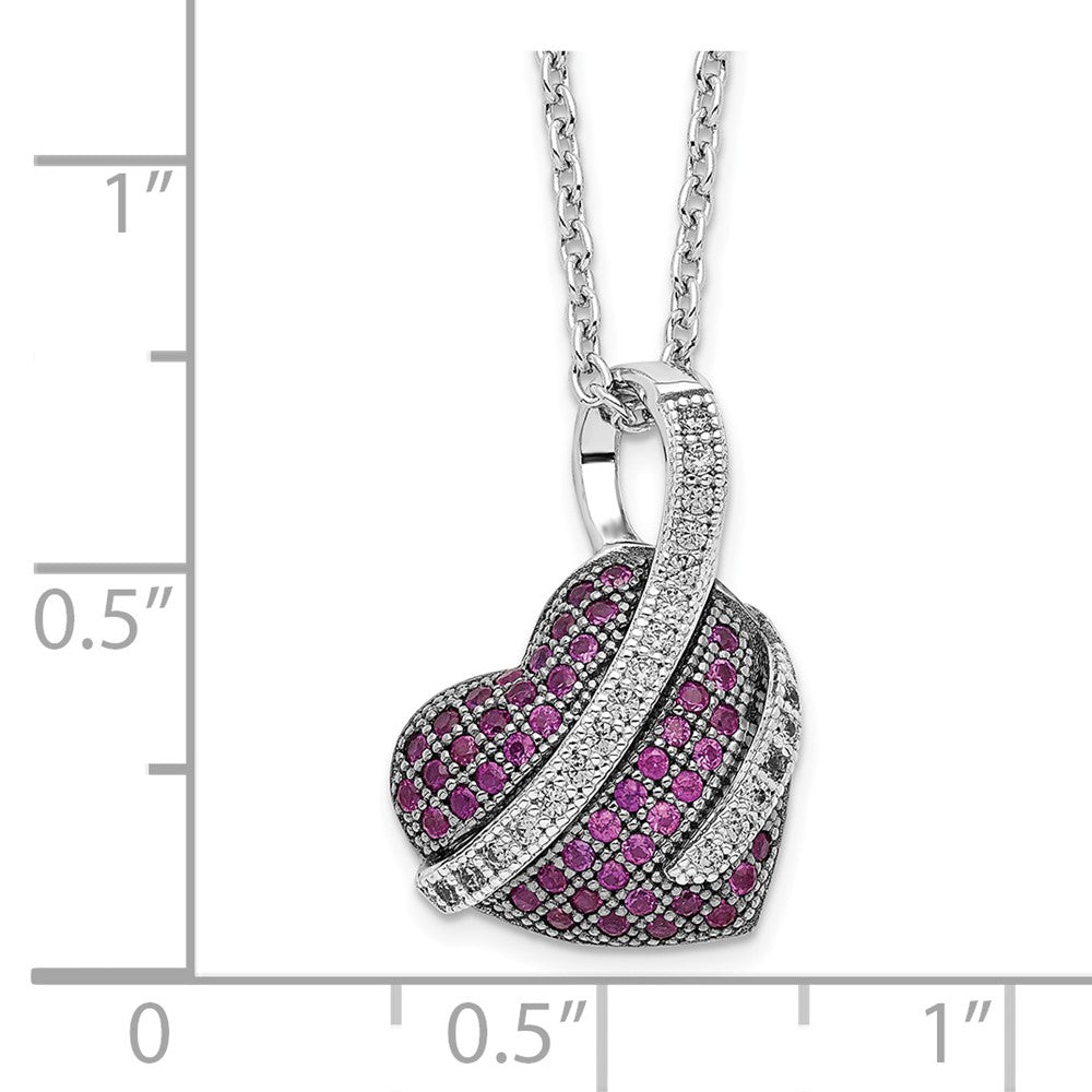 Brilliant Embers Sterling Silver Rhodium-plated 68 Stone 18 inch Micro Pav√á Pink and White CZ Heart Necklace with 2 Inch E...