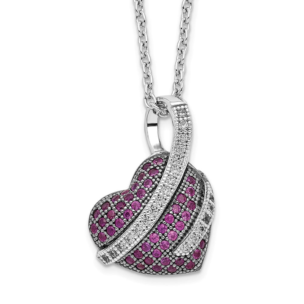 Brilliant Embers Sterling Silver Rhodium-plated 68 Stone 18 inch Micro Pav√á Pink and White CZ Heart Necklace with 2 Inch E...