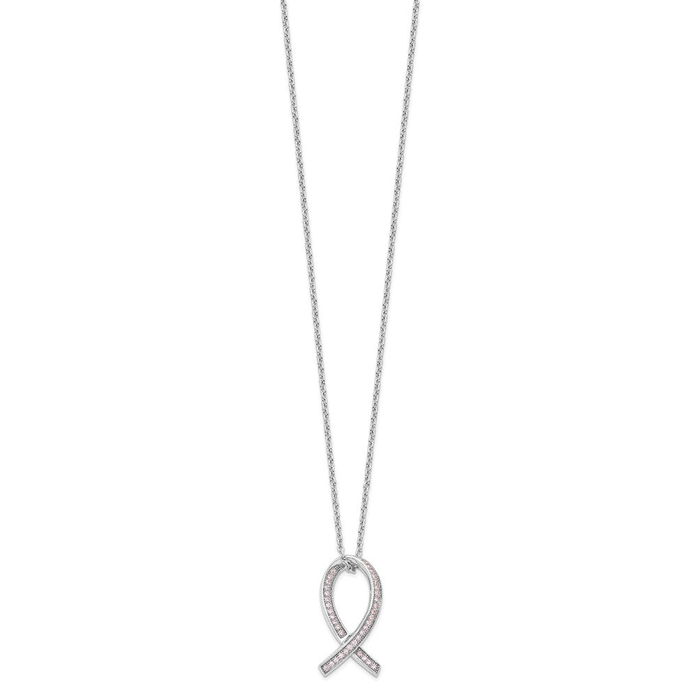 Brilliant Embers Sterling Silver Rhodium-plated 38 Stone 18 inch Micro Pav√á Pink CZ Awareness Ribbon Necklace with 2 Inch ...