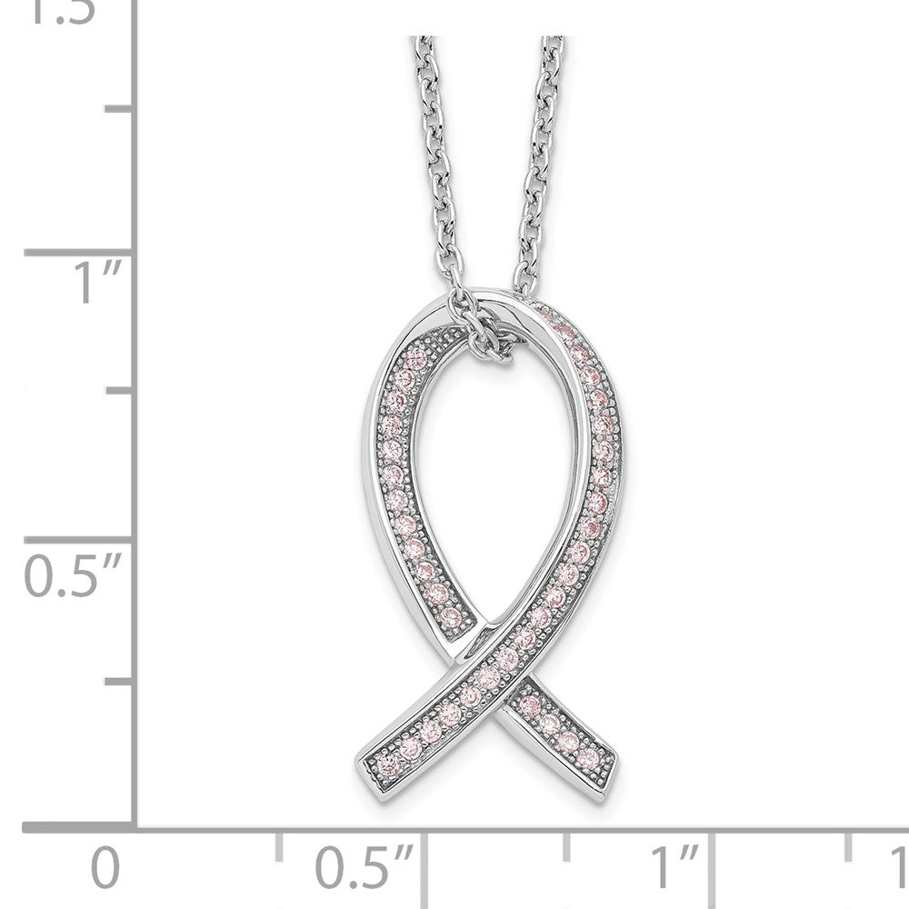 Brilliant Embers Sterling Silver Rhodium-plated 38 Stone 18 inch Micro Pav√á Pink CZ Awareness Ribbon Necklace with 2 Inch ...