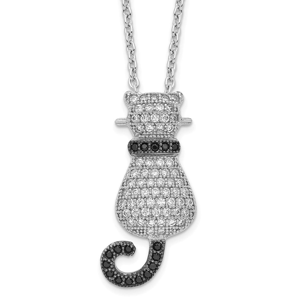 Brilliant Embers Sterling Silver Rhodium-plated 80 Stone 18 inch Micro PavÇ Black and White CZ Polished Cat Necklace with ...