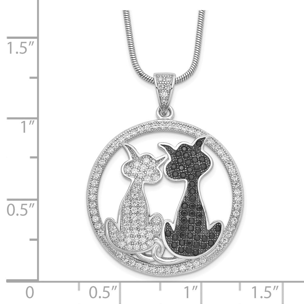 Brilliant Embers Sterling Silver Rhodium-plated 155 Stone 18 inch Micro PavÇ Black and White CZ Cat Necklace with 2 Inch E...