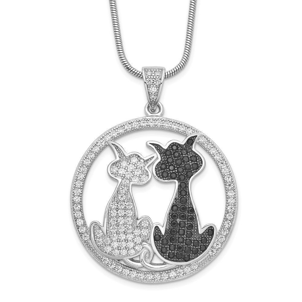 Brilliant Embers Sterling Silver Rhodium-plated 155 Stone 18 inch Micro PavÇ Black and White CZ Cat Necklace with 2 Inch E...