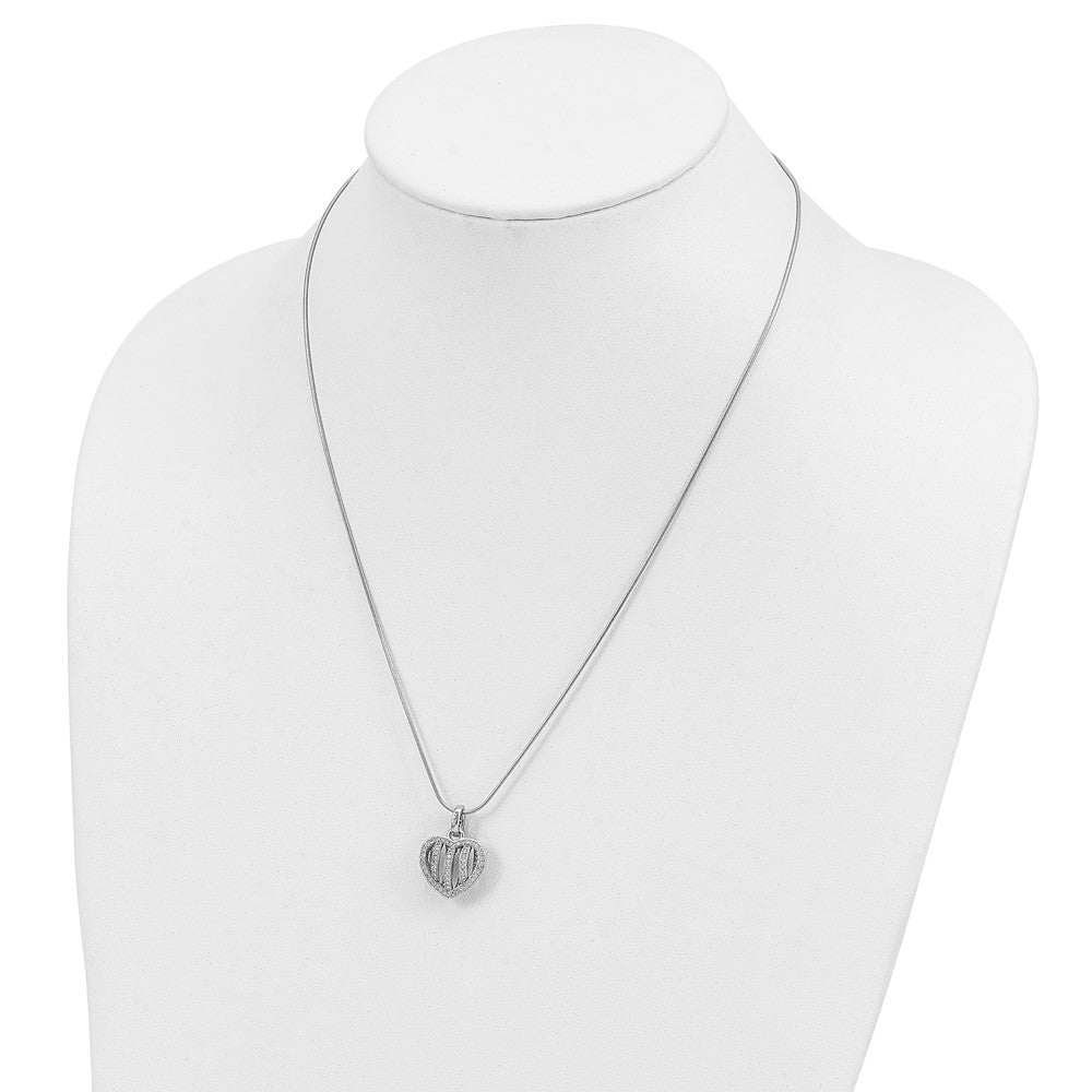 Sterling Silver & CZ Brilliant Embers Polished Heart Necklace