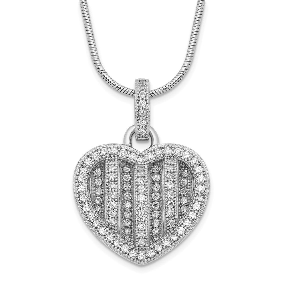 Sterling Silver & CZ Brilliant Embers Polished Heart Necklace