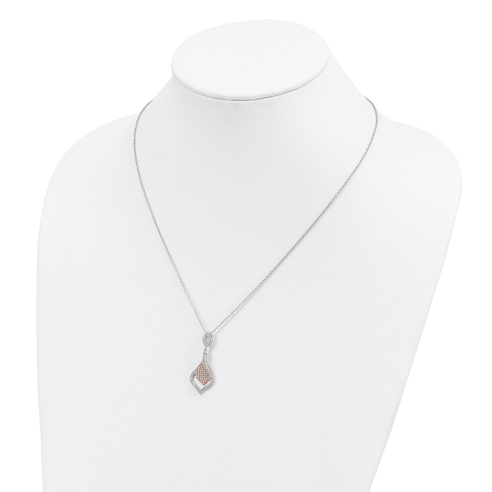 Brilliant Embers Sterling Silver Rose Gold-plated Rhodium-plated 105 Stone 18 inch Micro PavÇ CZ Necklace with 2 Inch Exte...