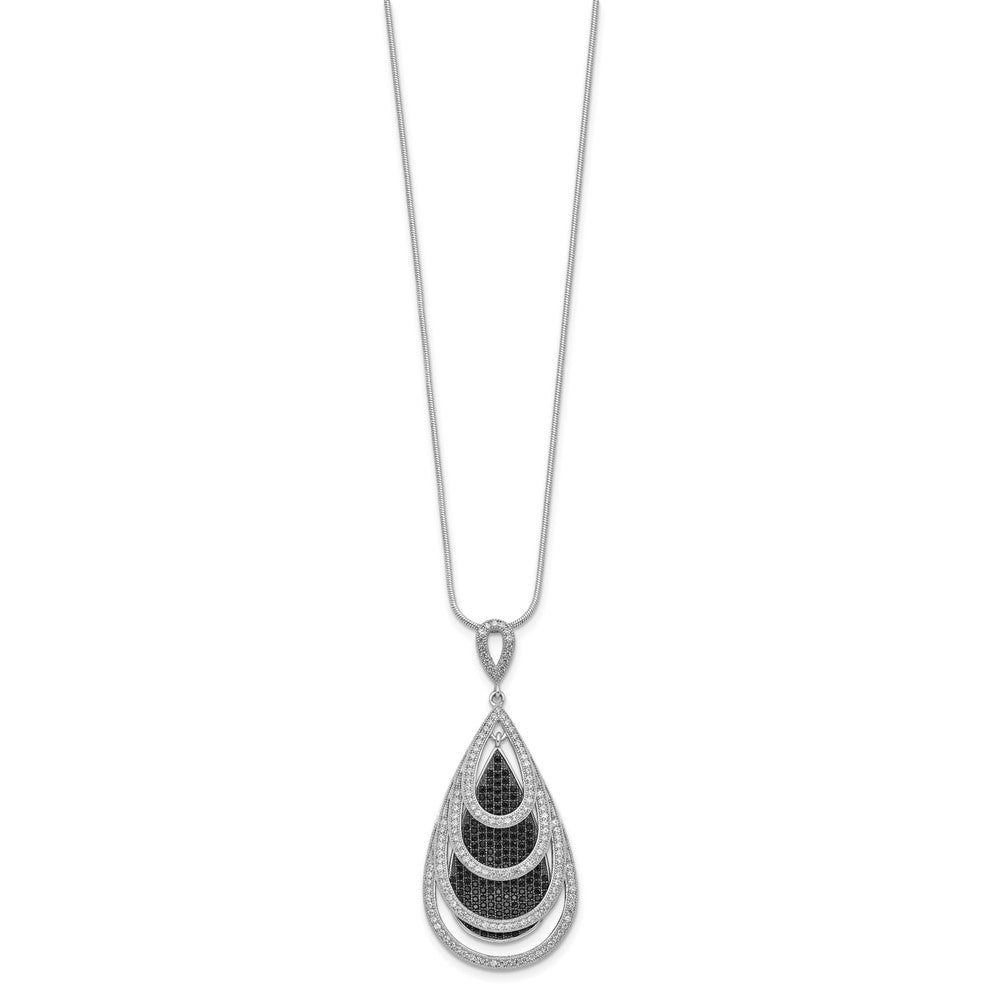 Brilliant Embers Sterling Silver Rhodium-plated 349 Stone 18 inch Micro PavÇ Black and White CZ Teardrop Necklace with 2 I...