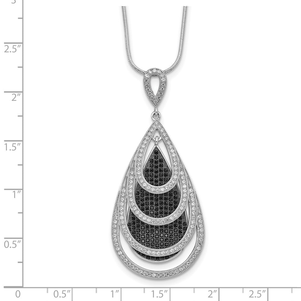 Brilliant Embers Sterling Silver Rhodium-plated 349 Stone 18 inch Micro PavÇ Black and White CZ Teardrop Necklace with 2 I...