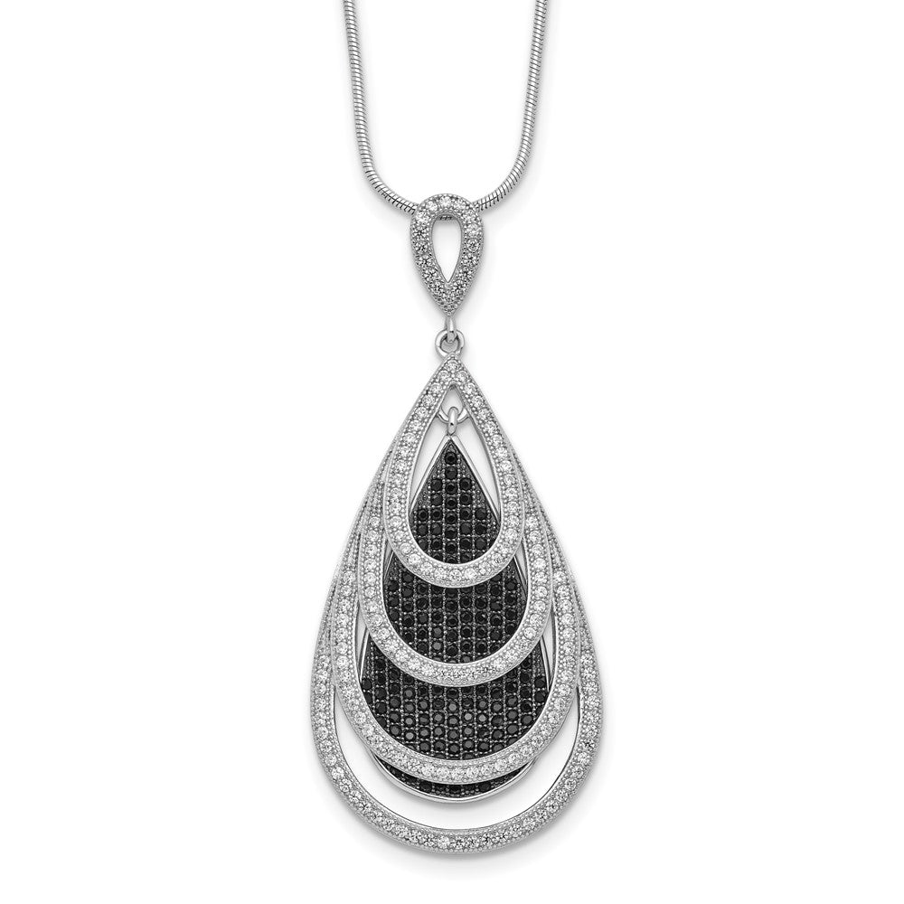 Brilliant Embers Sterling Silver Rhodium-plated 349 Stone 18 inch Micro PavÇ Black and White CZ Teardrop Necklace with 2 I...