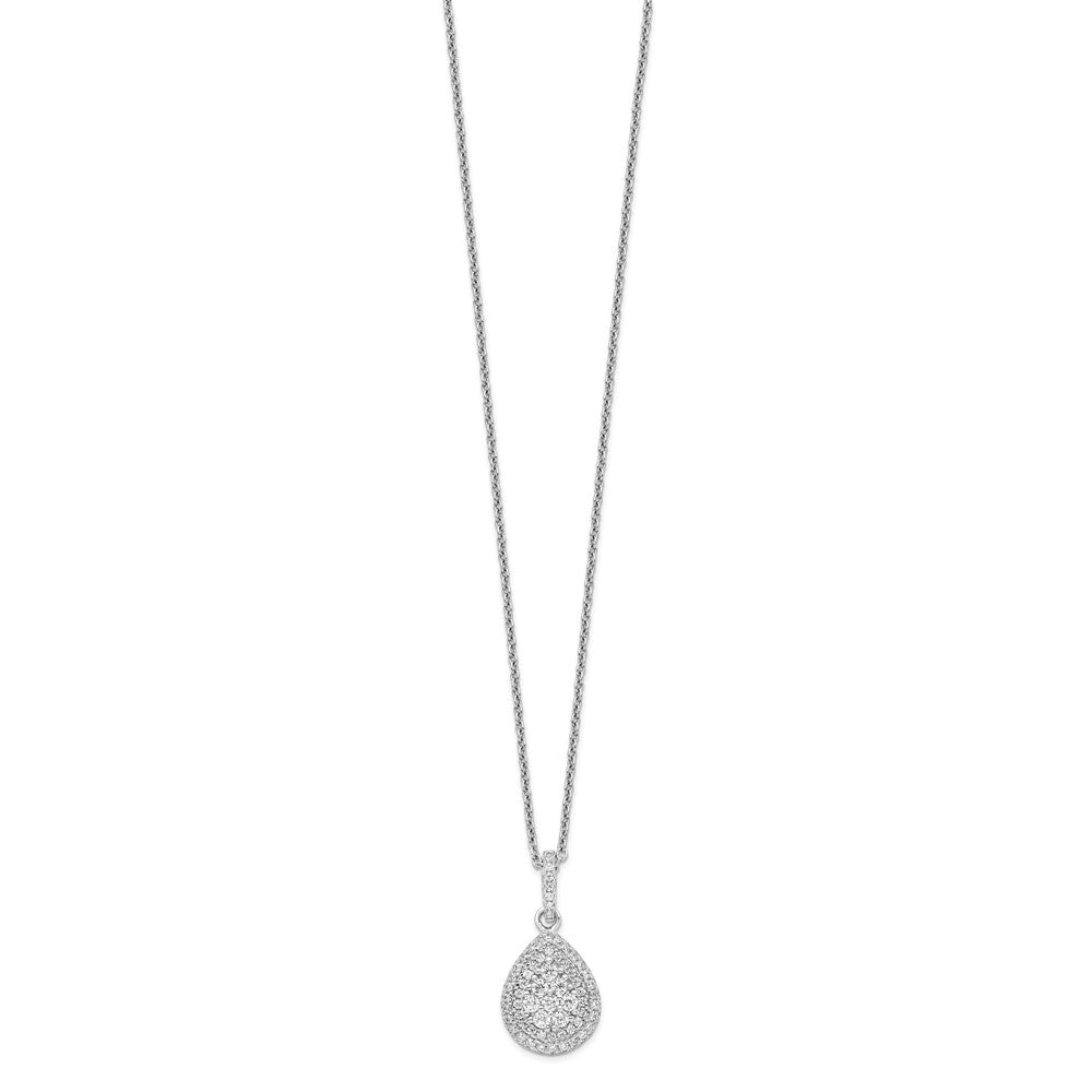 Brilliant Embers Sterling Silver Rhodium-plated 95 Stone 18 inch Micro PavÇ CZ Teardrop Necklace with 2 Inch Extender