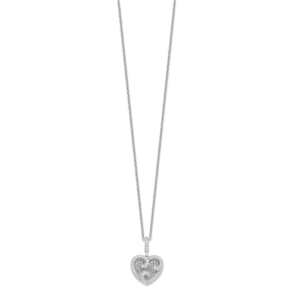 Brilliant Embers Sterling Silver Rhodium-plated 100 Stone 18 inch Micro PavÇ CZ Polished Heart Necklace with 2 Inch Extender