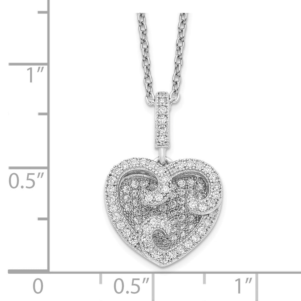 Brilliant Embers Sterling Silver Rhodium-plated 100 Stone 18 inch Micro PavÇ CZ Polished Heart Necklace with 2 Inch Extender