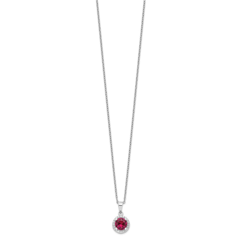 Brilliant Embers Sterling Silver Rhodium-plated 20 Stone 18 inch Red Corundum and Clear CZ Halo Necklace with 2 Inch Extender