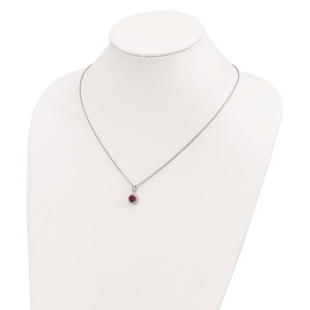 Brilliant Embers Sterling Silver Rhodium-plated 20 Stone 18 inch Red Corundum and Clear CZ Halo Necklace with 2 Inch Extender