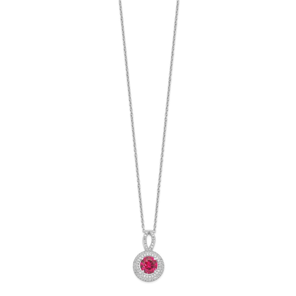 Brilliant Embers Sterling Silver Rhodium-plated 104 stone 18 inch Micro PavÇ Red and White CZ Circle Necklace with 2 Inch ...