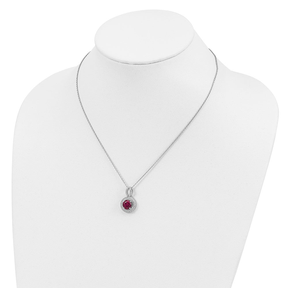 Brilliant Embers Sterling Silver Rhodium-plated 104 stone 18 inch Micro PavÇ Red and White CZ Circle Necklace with 2 Inch ...