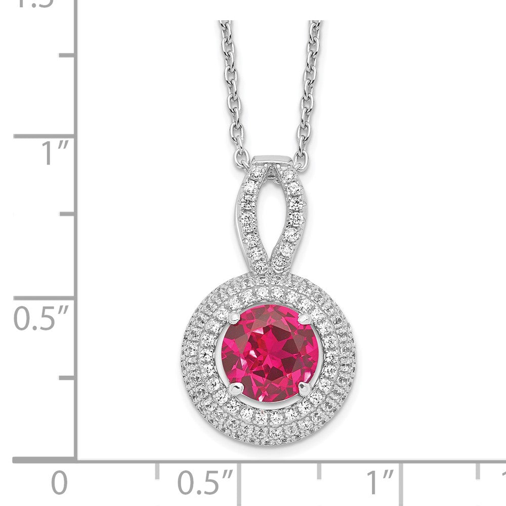 Brilliant Embers Sterling Silver Rhodium-plated 104 stone 18 inch Micro PavÇ Red and White CZ Circle Necklace with 2 Inch ...