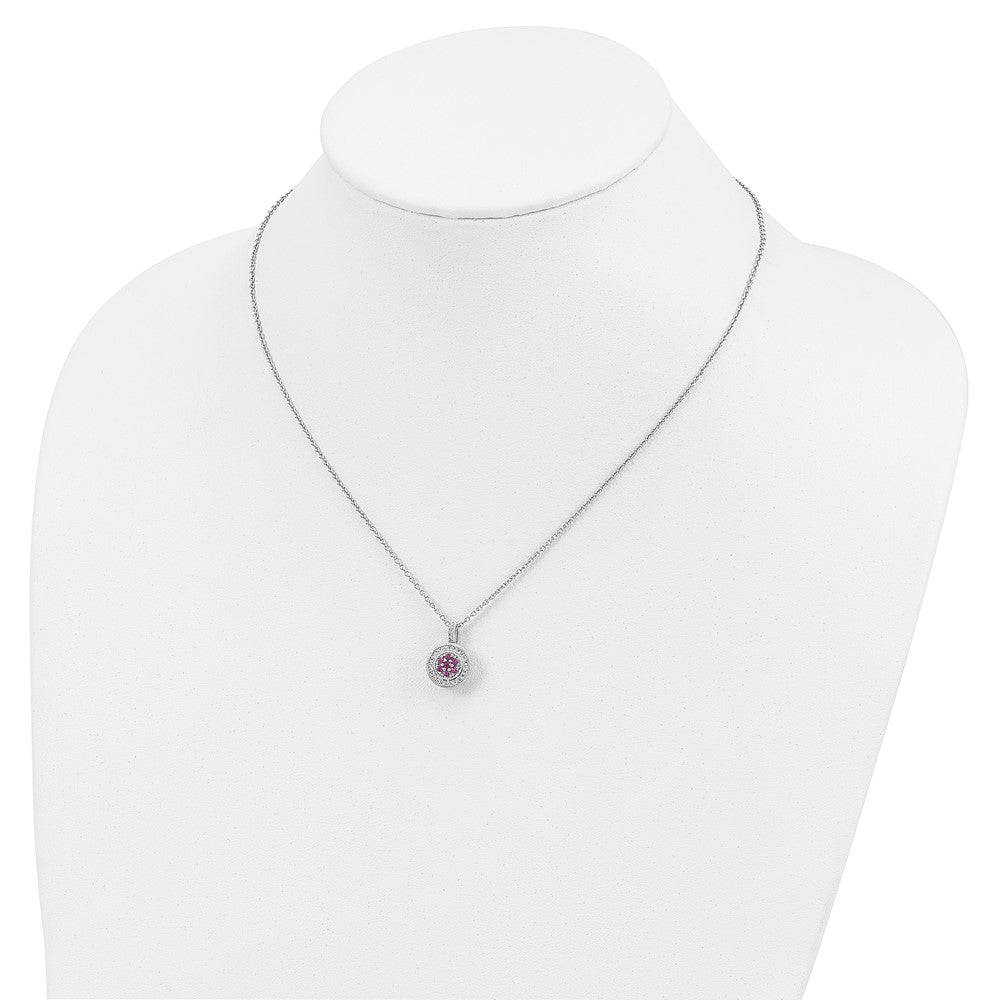 Brilliant Embers Sterling Silver Rhodium-plated 63 Stone 18 inch Micro PavÇ Red and White CZ Necklace with 2 Inch Extender