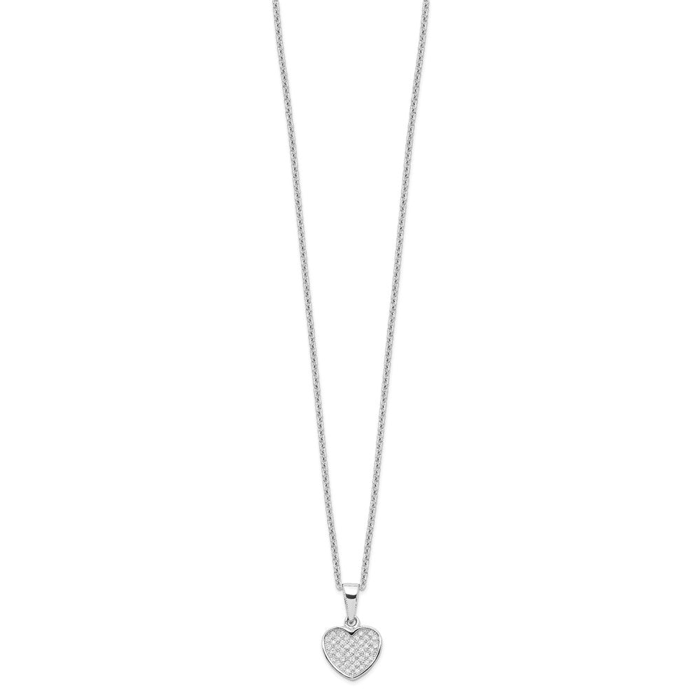 Brilliant Embers Sterling Silver Rhodium-plated 44 Stone 18 inch Micro PavÇ CZ Heart Necklace with 2 Inch Extender