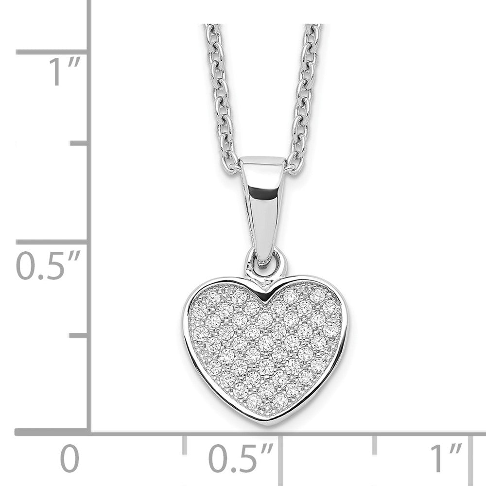 Brilliant Embers Sterling Silver Rhodium-plated 44 Stone 18 inch Micro PavÇ CZ Heart Necklace with 2 Inch Extender