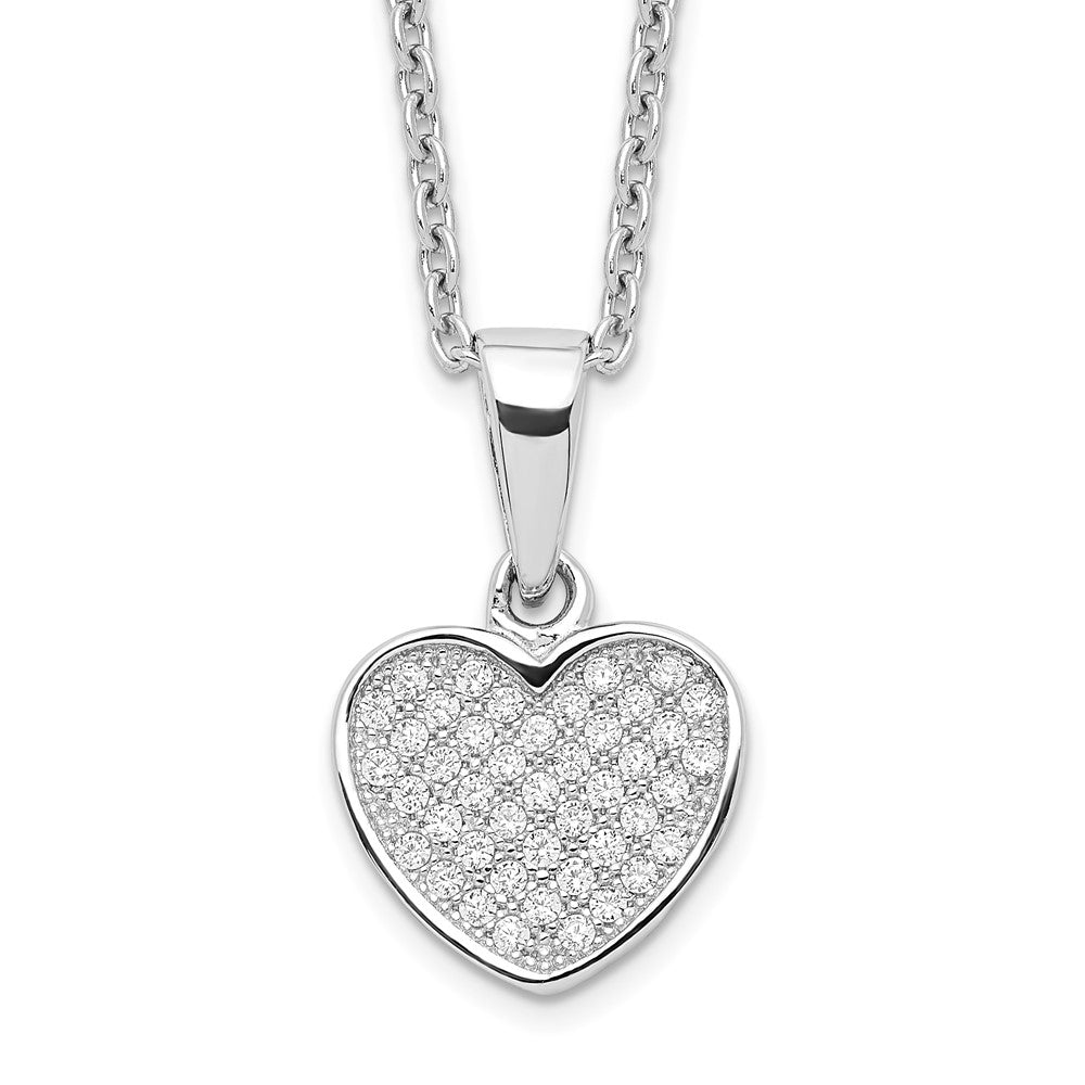 Brilliant Embers Sterling Silver Rhodium-plated 44 Stone 18 inch Micro PavÇ CZ Heart Necklace with 2 Inch Extender