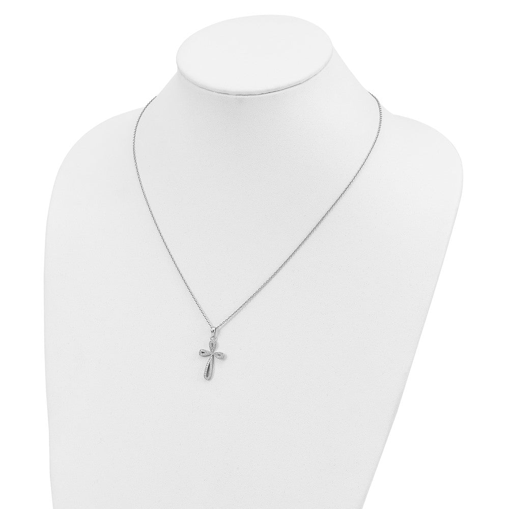 Brilliant Embers Sterling Silver Rhodium-plated 55 Stone 18 inch Micro PavÇ CZ Cross Necklace with 2 Inch Extender