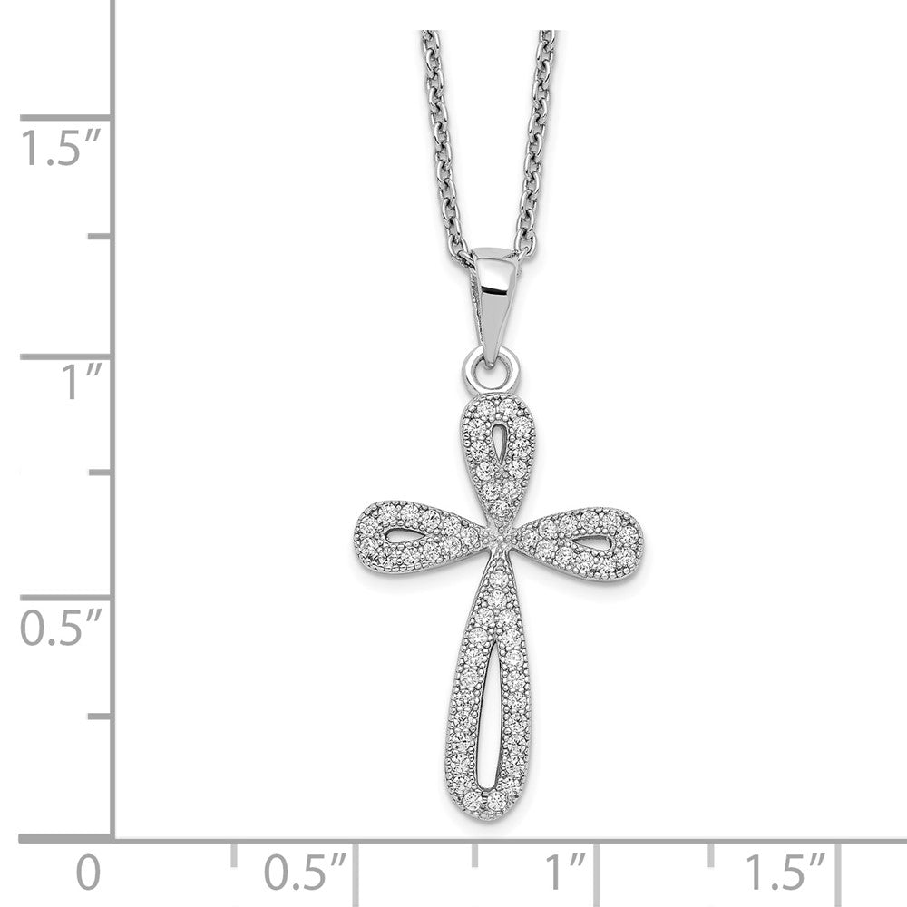 Brilliant Embers Sterling Silver Rhodium-plated 55 Stone 18 inch Micro PavÇ CZ Cross Necklace with 2 Inch Extender