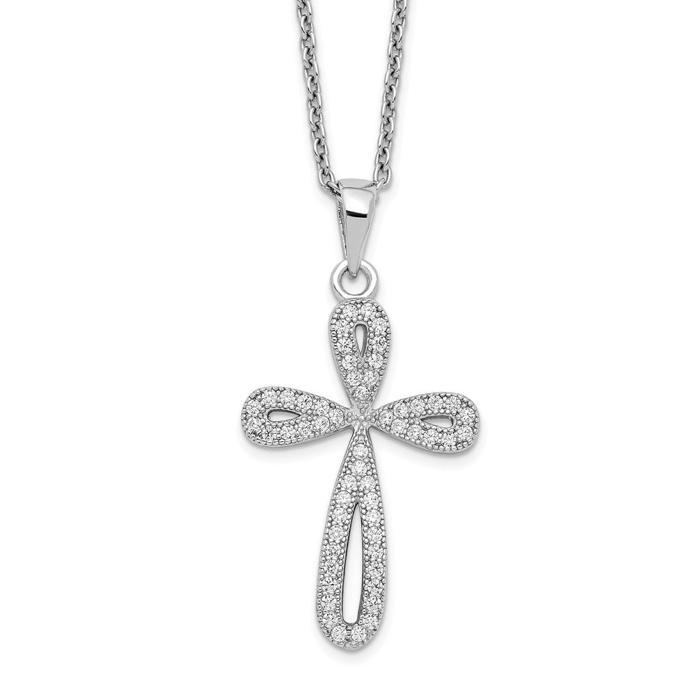 Brilliant Embers Sterling Silver Rhodium-plated 55 Stone 18 inch Micro PavÇ CZ Cross Necklace with 2 Inch Extender