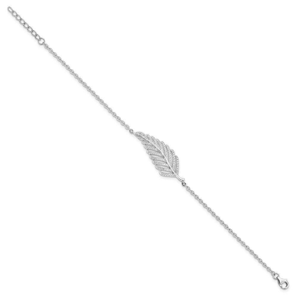 Brilliant Embers Sterling Silver Rhodium-plated 87 Stone 7 inch Micro PavÇ CZ Feather Bracelet with 1 inch Extender