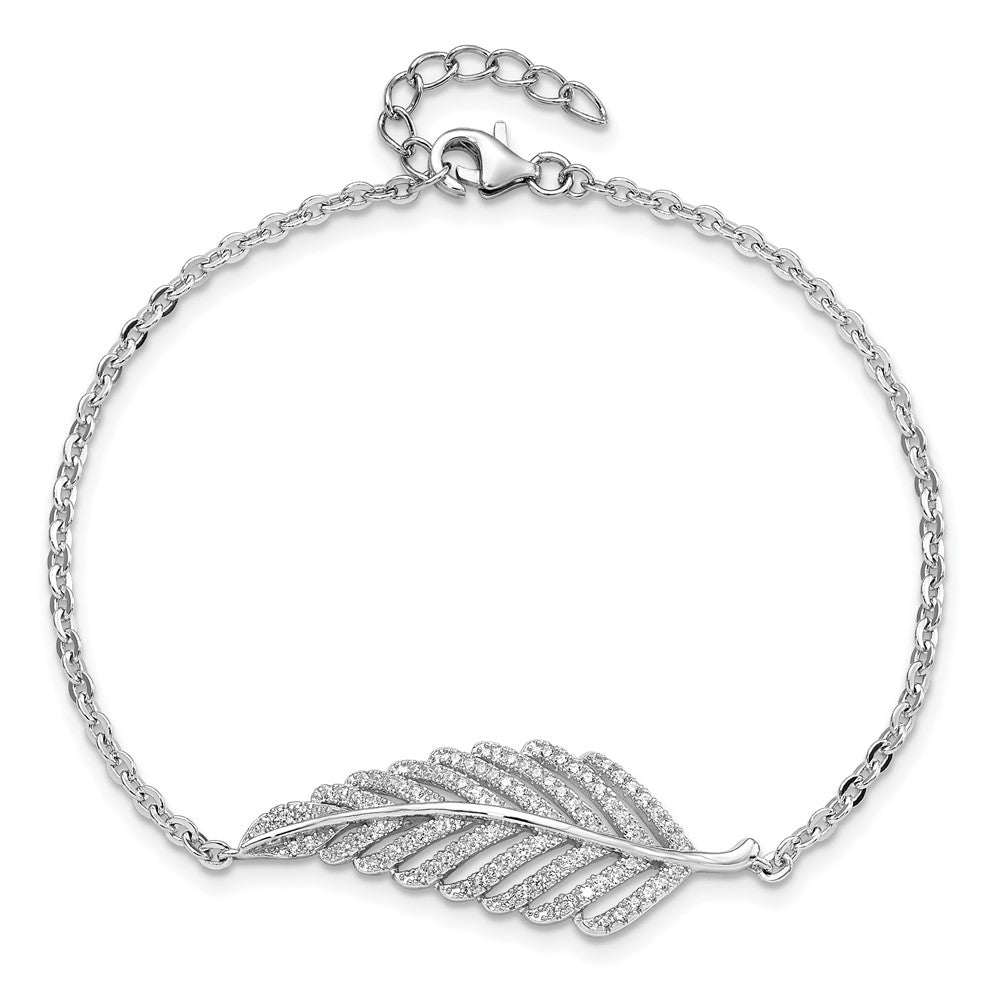 Brilliant Embers Sterling Silver Rhodium-plated 87 Stone 7 inch Micro PavÇ CZ Feather Bracelet with 1 inch Extender