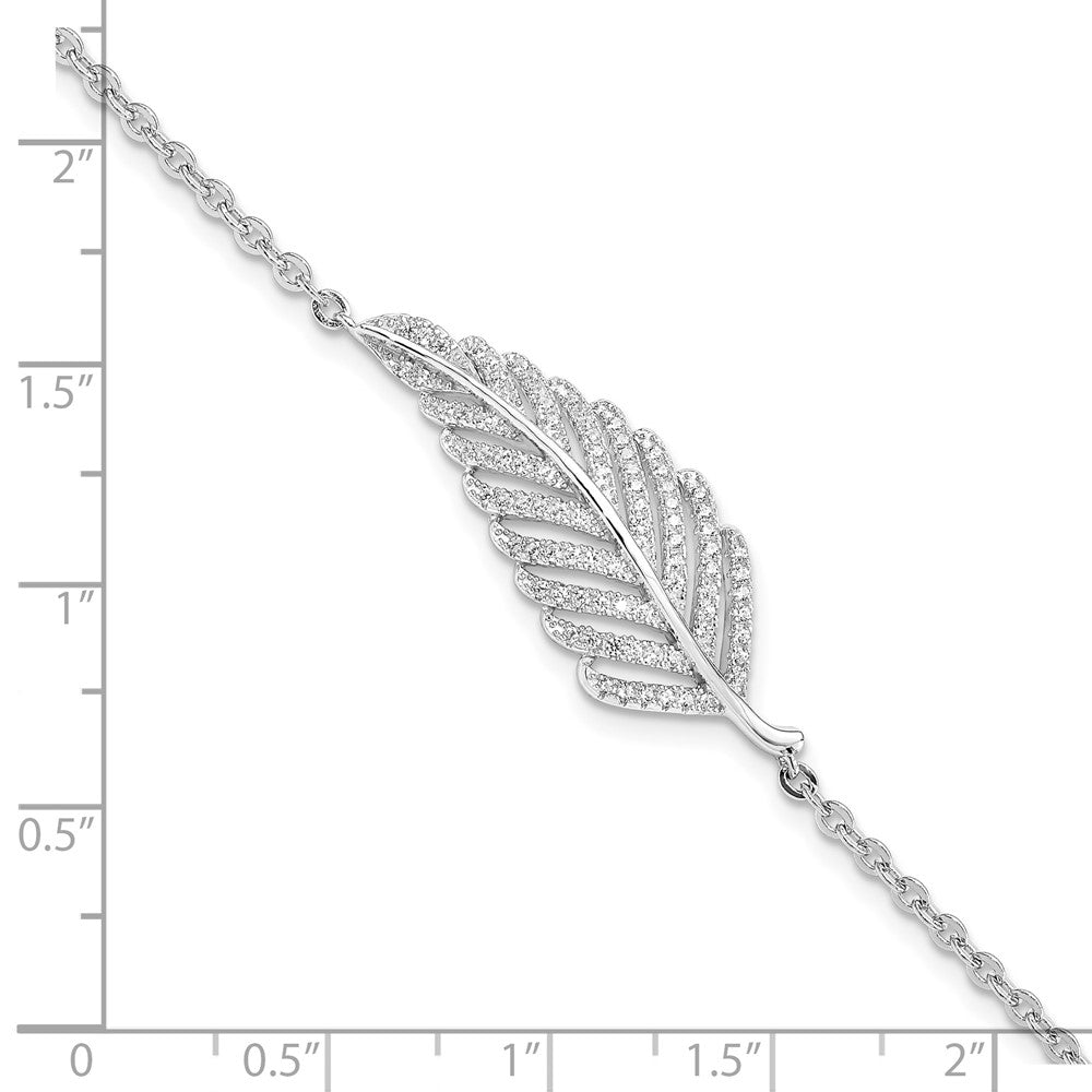 Brilliant Embers Sterling Silver Rhodium-plated 87 Stone 7 inch Micro PavÇ CZ Feather Bracelet with 1 inch Extender