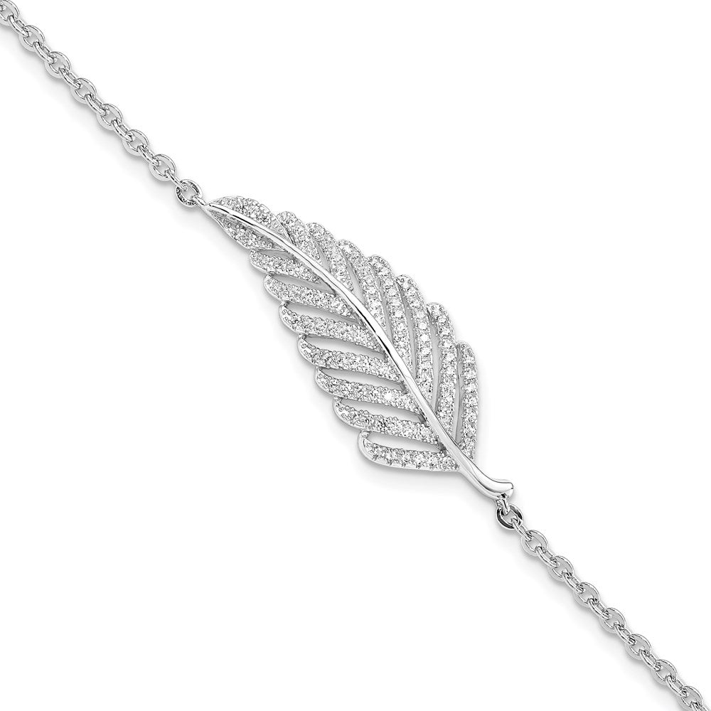 Brilliant Embers Sterling Silver Rhodium-plated 87 Stone 7 inch Micro PavÇ CZ Feather Bracelet with 1 inch Extender