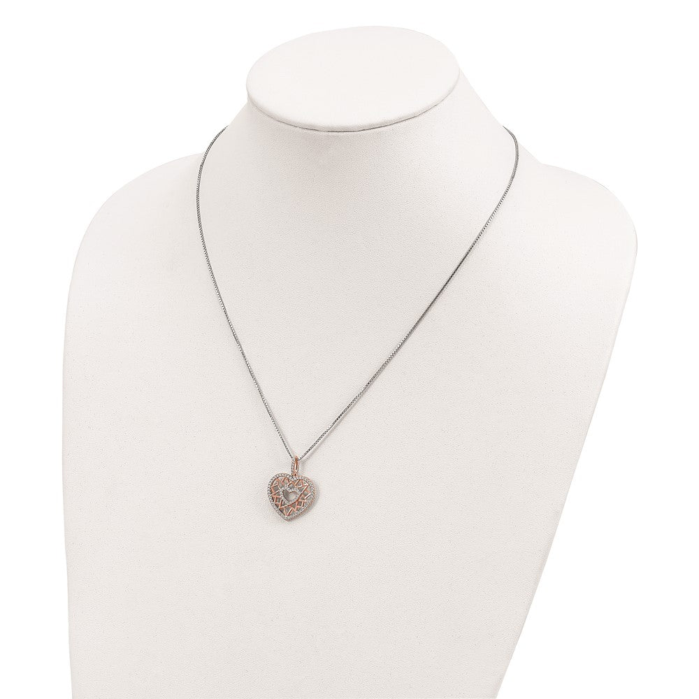 Brilliant Embers Sterling Silver Rose-tone Flash Rose Gold-plated 77 Stone 18 inch Micro PavÇ CZ Heart Necklace with 2 Inc...