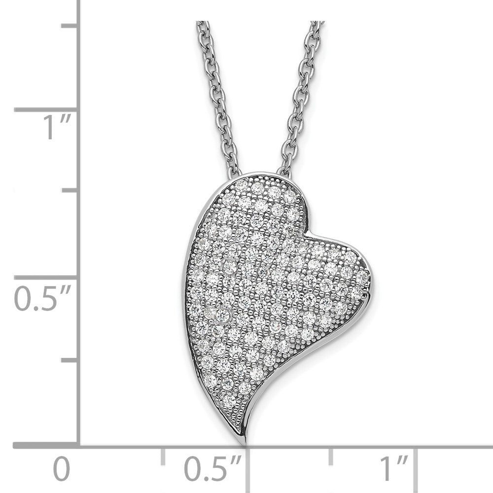 Brilliant Embers Sterling Silver Polished CZ Heart w/ 2in ext Necklace