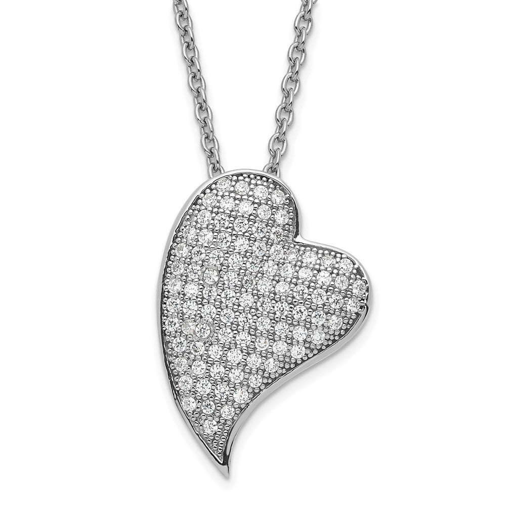 Brilliant Embers Sterling Silver Polished CZ Heart w/ 2in ext Necklace