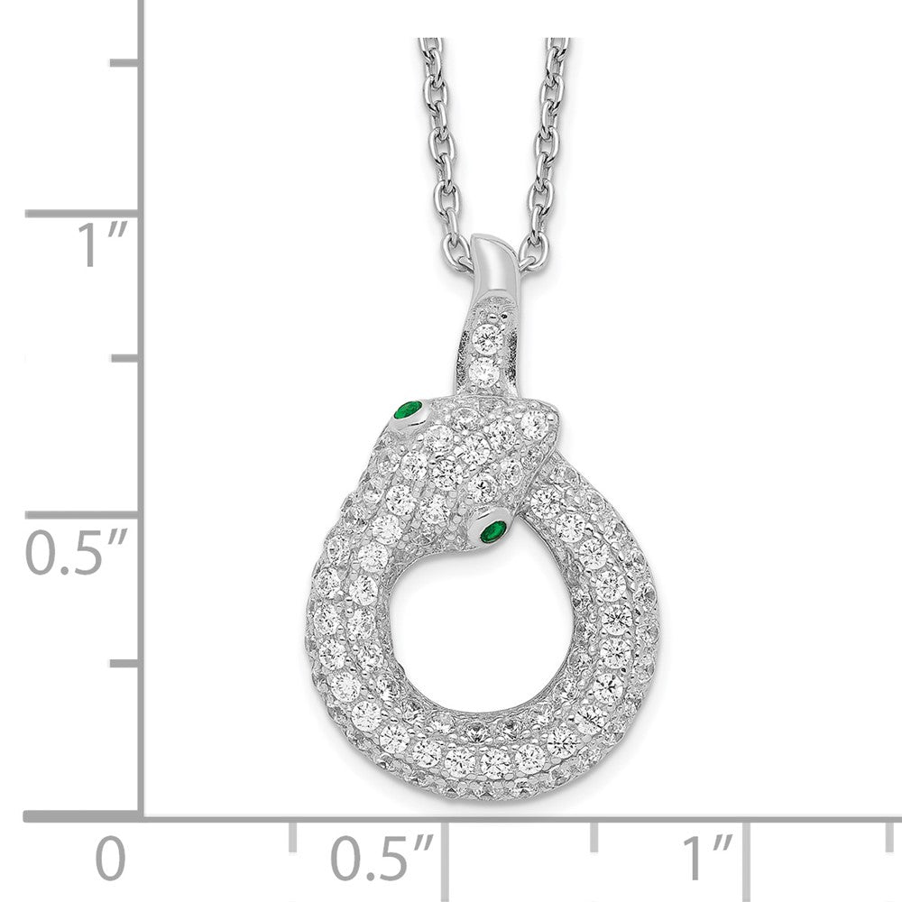 Brilliant Embers Sterling Silver Rhodium-plated 85 Stone 18 inch Micro PavÇ White and Green CZ Snake Necklace with 2 Inch ...