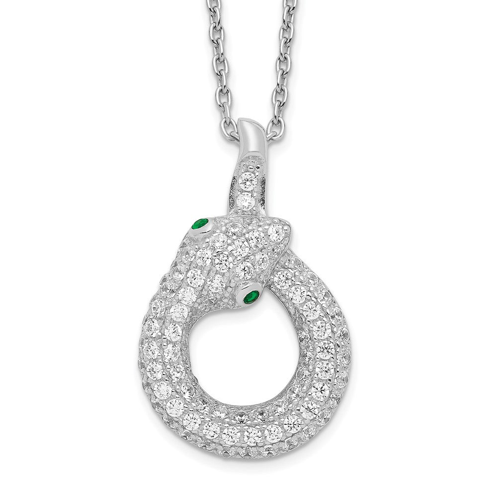 Brilliant Embers Sterling Silver Rhodium-plated 85 Stone 18 inch Micro PavÇ White and Green CZ Snake Necklace with 2 Inch ...